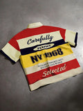 Striped polo collar short sleeved T-shirt short loose fit shirt California English letter striped geometric print unisex shirt European and American street fashion casual shirt striped geometry Classic, Menswear