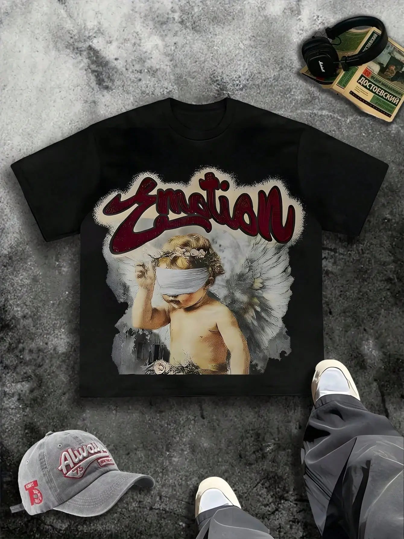 Y2K High Street T Shirts Masked Cupid Double-sided Print T-shirt All-Season Short-sleeved Fashionable Casual Streetwear Unisex