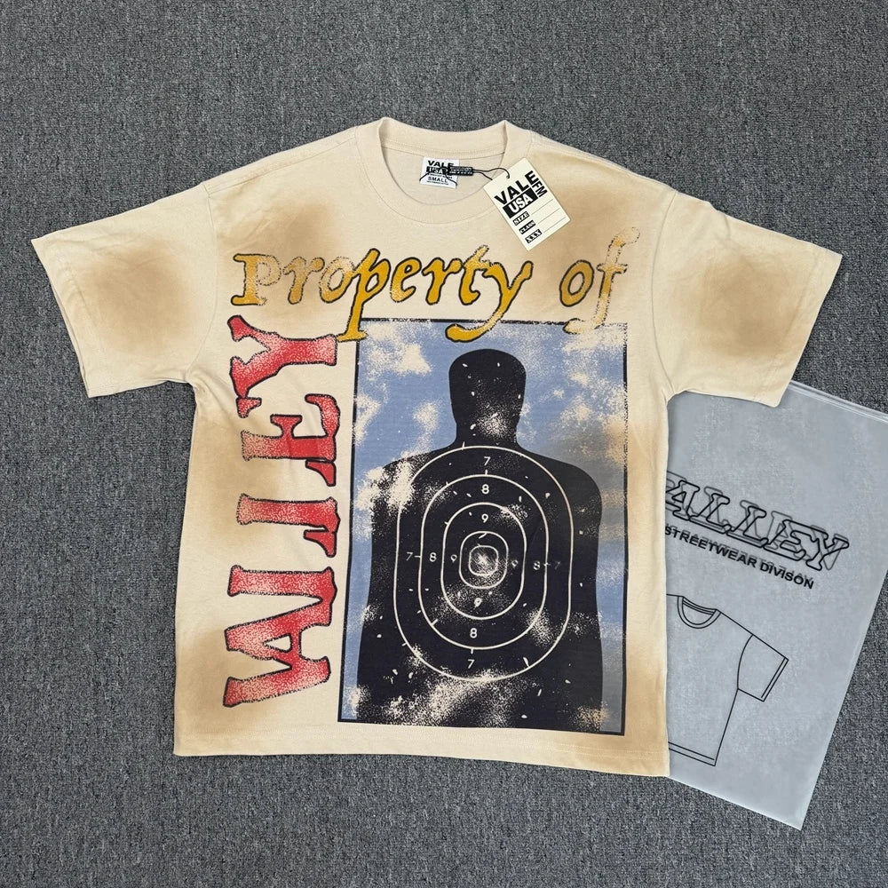 Vale/Valley American-Style Trendy Brand Direct-Print Washed Vintage Loose-Fit Pure Cotton Short-Sleeve T-Shirt for Men High-End Version