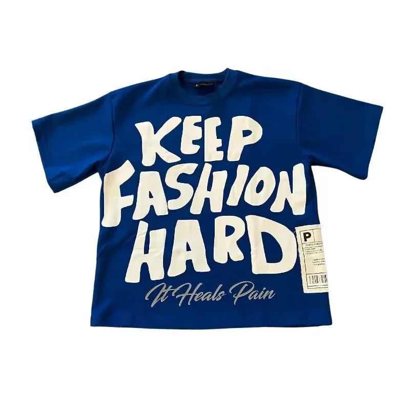 Graphic Round Neck Pure Cotton High Street New Women Printed T-shirt Trendy Brand Loose Casual Couple American Harajuku Y2k Tops