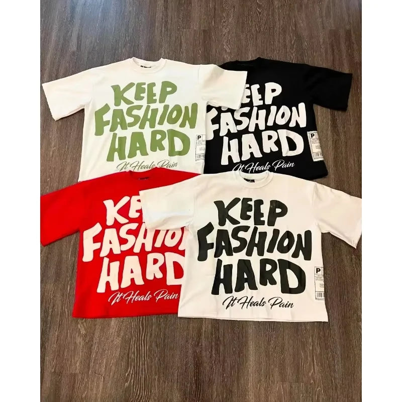 Graphic Round Neck Pure Cotton High Street New Women Printed T-shirt Trendy Brand Loose Casual Couple American Harajuku Y2k Tops