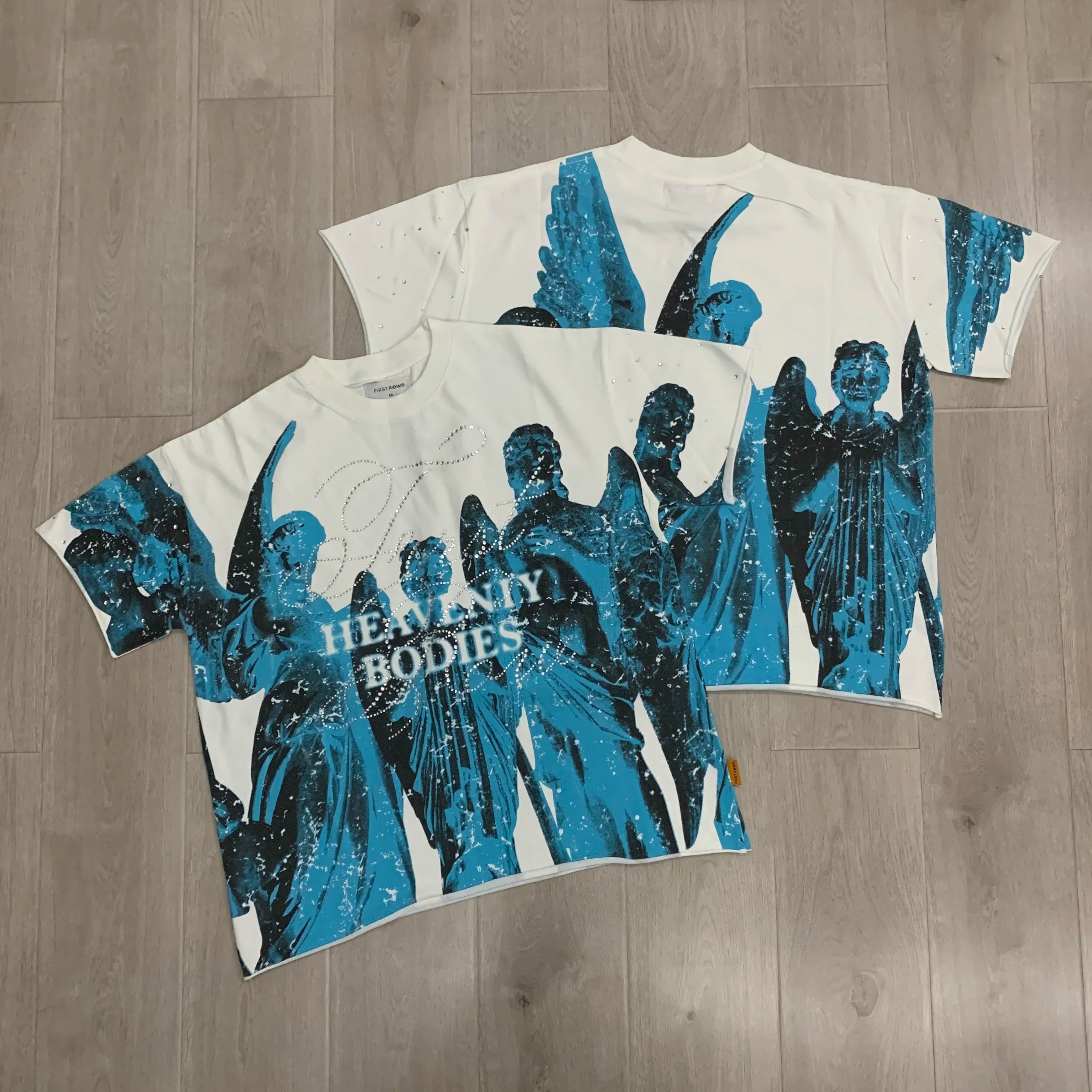 Streetwear Vintage Washed Diamond Cropped Tee for Men Crew Neck Short Sleeve Loose Cotton Rhineston Tshirts Oversized