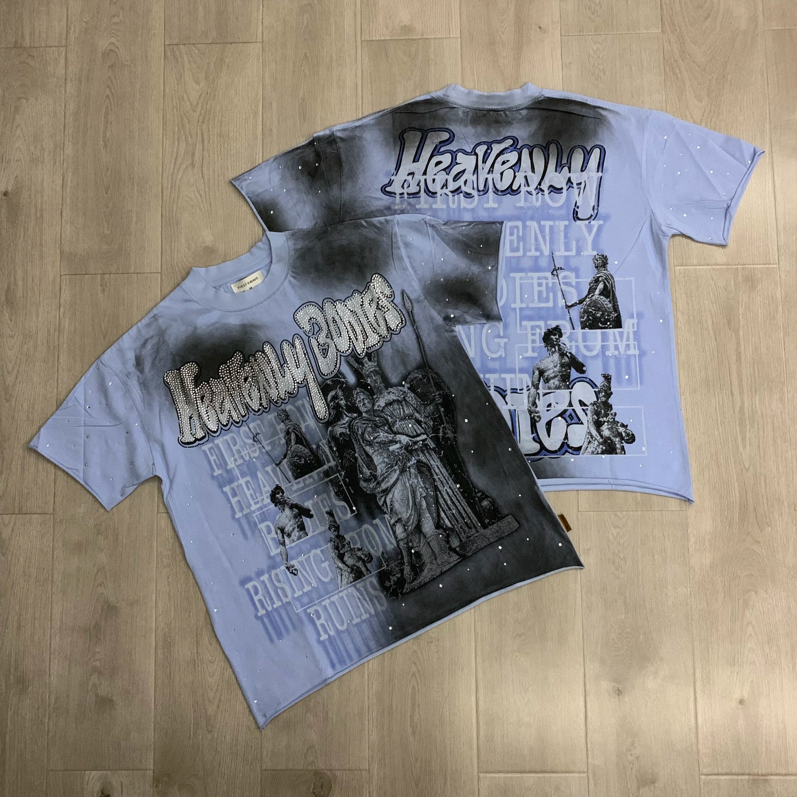 Streetwear Vintage Washed Diamond Cropped Tee for Men Crew Neck Short Sleeve Loose Cotton Rhineston Tshirts Oversized