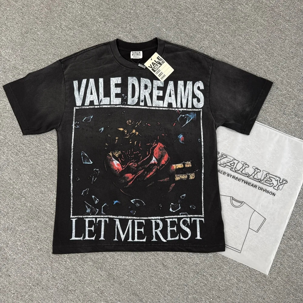 Vale/Valley American-Style Trendy Brand Direct-Print Washed Vintage Loose-Fit Pure Cotton Short-Sleeve T-Shirt for Men High-End Version