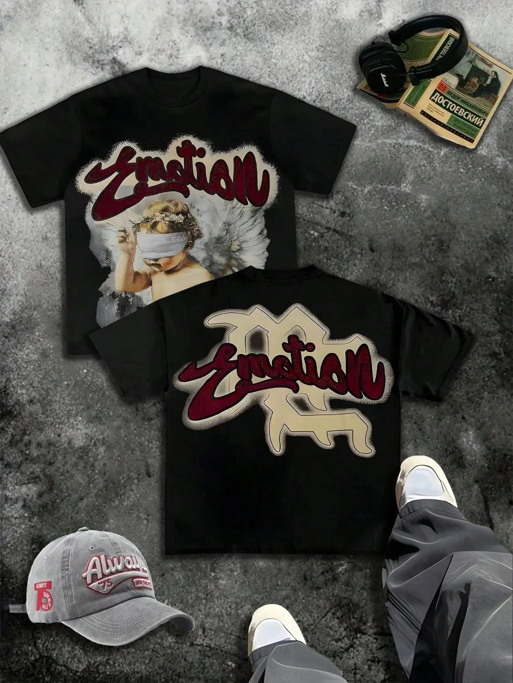 Y2K High Street T Shirts Masked Cupid Double-sided Print T-shirt All-Season Short-sleeved Fashionable Casual Streetwear Unisex